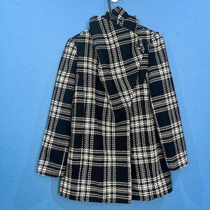 Collezione SA Black White Plaid Wool Blend Pea Coat Women Sz Small Missing Belt